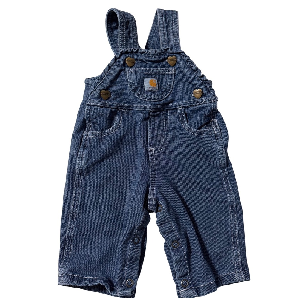 Carhartt Girls Denim Heart Button Bib Overalls 3 months Ruffle Cotton Frill